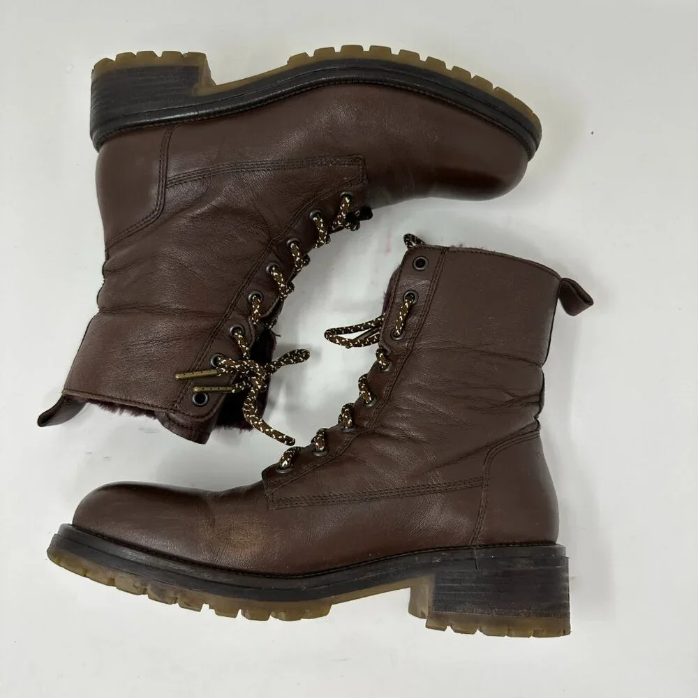 Boemos Genuine Shearling Women's Boots Leather Lace Up Fold Down Size 39